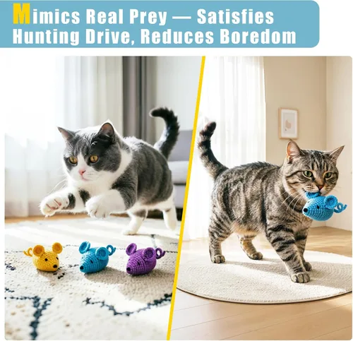 Miniatura 5 de Retro Shaw Juguetes de Hierba Gatera de Ganchillo Ratones para Gatos, 3 Piezas de Ratones de Hierba Gatera de Hilo para Animales, Juguete Seguro