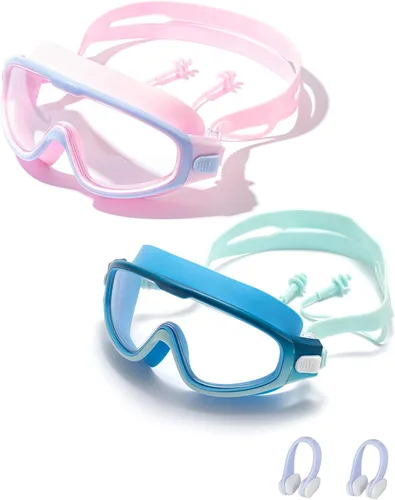 Miniatura 19 de Gafas de natación para niños de 6 a 12 años, visión amplia, antivaho, protección UV, sin fugas, gafas de natación para niños y niñas Negro azul