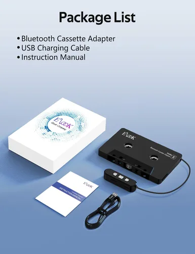 Miniatura 8 de Elook Adaptador de casete a Bluetooth para coche con soporte de tarjeta micro SD/llamada manos libres, receptor de casete Bluetooth 5.1, negro
