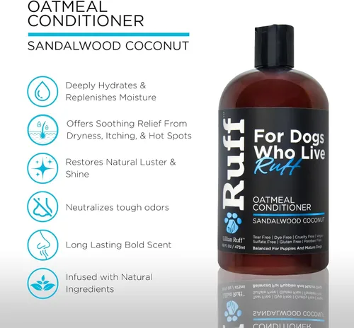 Miniatura 2 de Ruff by Lillian Ruff - Acondicionador de avena de coco y sándalo para perros, hidrata y calma la piel seca con picazón, promueve un pelaje