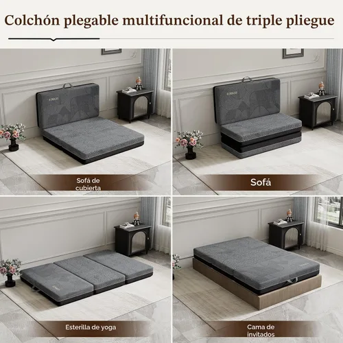 Miniatura 6 de GEMBED Colchón Tri Folding Tamaño Twin - Colchón de Espuma Viscoelástica Tri-fold, Asa y Parte Inferior Antideslizante, Sofá Cama Plegable Portátil