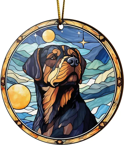 Miniatura 12 de V VIBEPY Rottweiler impreso en 2D, adornos para perros, adornos de madera de 2 lados de 3.5 pulgadas, regalo para amantes de Rottweiler, decoración