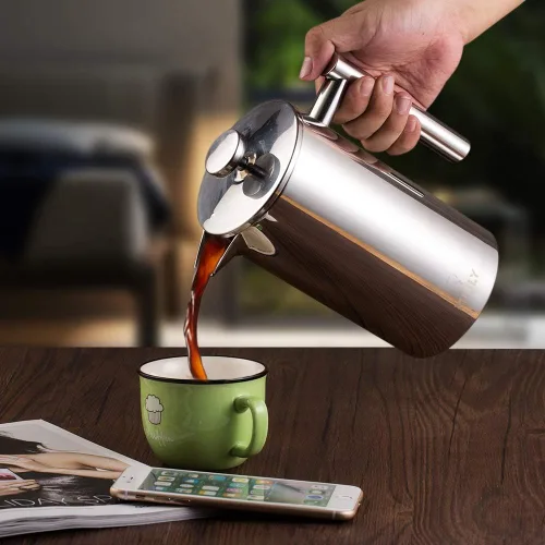 Miniatura 6 de Miuly French Press - Prensa de café de acero inoxidable 304 con doble aislamiento de 34 onzas, cafetera de acero inoxidable (34 onzas, plateada)