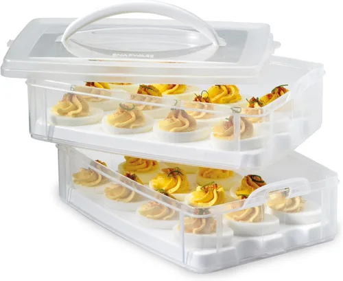 Snapware (2 niveles, 24 huevos) contenedor de almacenamiento de huevos separados de plástico con tapa y asa, apto para congelador, lavavajillas y