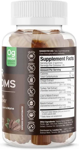 Miniatura 3 de SUKU Vitamins - Super Mushroom -Gomitas de mezcla de reishi chaga, cola de pavo y melena de leones para inmunidad - Fácil de masticar - Sin OMG, sin