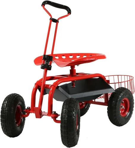 Miniatura 10 de Sunnydaze Carrito de jardín con ruedas - Taburete de jardín sobre ruedas - Asiento de jardinería con ruedas con mango extensible - Asiento giratorio