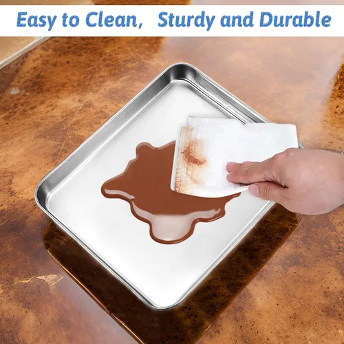 Miniatura 3 de 2 piezas de bandejas para horno tostador para hornear, hojas de hornear de 9x11, hoja para galletas de acero inoxidable, bandejas pequeñas