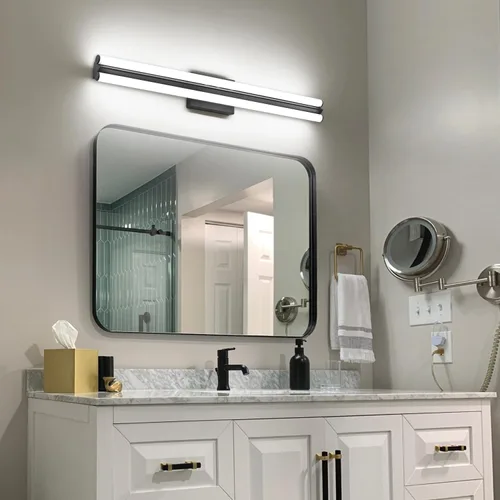 Miniatura 8 de SOLFART Lámpara de baño negra mate, barra de luz de tocador de 32 pulgadas, luces LED para espejo, luces LED para espejo, luz negra de tocador