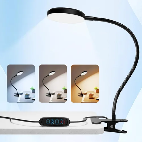 Miniatura 7 de Lámpara de escritorio con abrazadera-10W, 2 en 1 con ambiente RGB y luz blanca cálida, luz de lectura de libros cambiable/cuello de cisne flexible