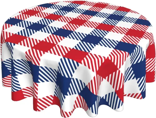 Miniatura 40 de 4th of July Tablecloth Square 60x60 Inch,Red White Buffalo Plaid Check Blue Patriotic Stars Table Cloth,Stain Resistance Polyester Independence Day