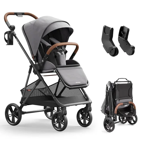MAMAZING Air Lux - Cochecito de bebé, marco de fibra de carbono de solo 15.8 libras, cochecito plegable compacto para niños pequeños con asiento Gris