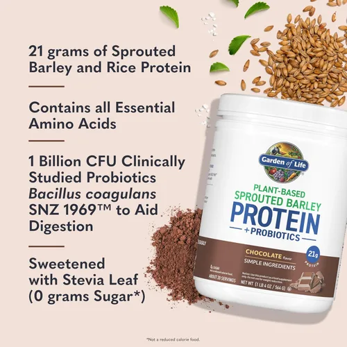 Miniatura 2 de Garden of Life, Probióticos de cebada germinada con proteínas, chocolate, 24.41 onzas