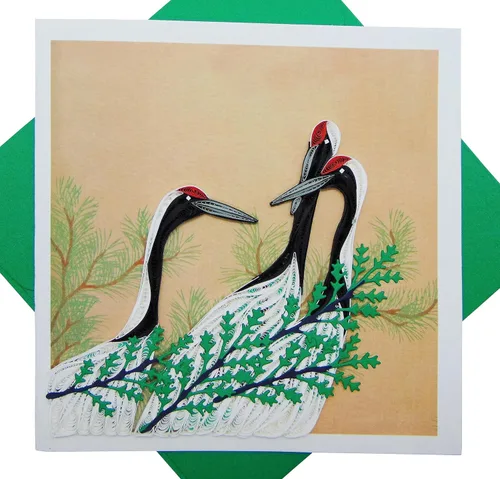 Grues de Momoyogusa – Flores de Cien Generaciones (1909) de Kamisaka Sekka Tarjeta de Felicitación de Arte Filigrana, Tarjeta de Felicitación de