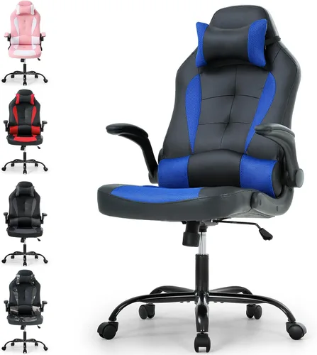 Miniatura 10 de Silla de juegos de oficina de carreras, silla de escritorio ejecutiva de respaldo alto con reposacabezas, soporte lumbar de masaje, color negro
