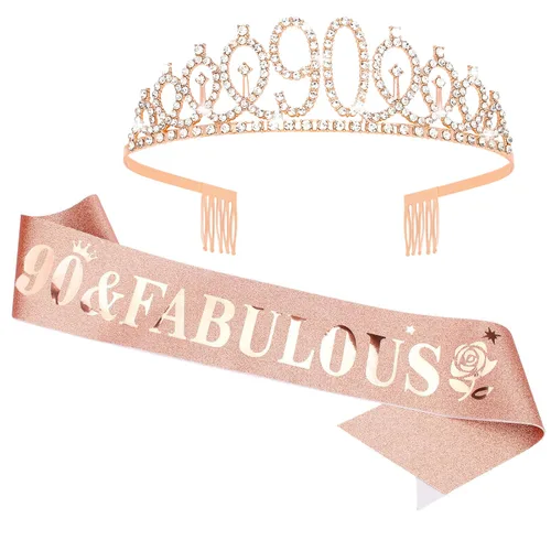 Miniatura 30 de Casoty Juego de diadema y tiara de 40 y fabuloso, oro rosa, para decoraciones de cumpleaños de 40 años, regalos para mujeres, decoraciones de fiesta