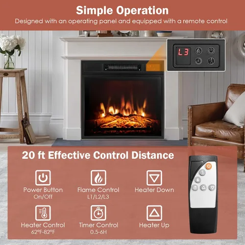 Miniatura 4 de Insertos de chimenea eléctrica de 18 pulgadas, calentador de chimenea empotrado de 1400 W con control remoto, temperatura ajustable y efectos