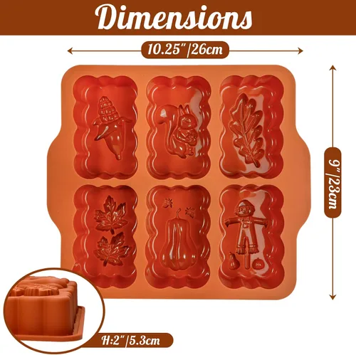 Miniatura 2 de Molde de silicona mini para pan de cosecha de otoño, molde rectangular de silicona de 6 cavidades de otoño, molde de silicona mini para pan