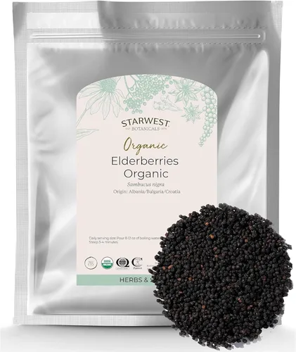 Starwest Botanicals Bayas de Saúco Orgánicas – Bayas de Saúco Secas para Jarabe, Té, Gomitas y Mermelada, Apoyo Inmunológico Natural, Certificado