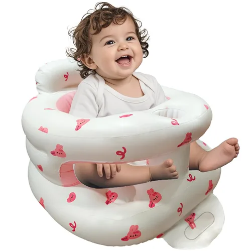 Miniatura 13 de Asiento inflable para bebé de 3 a 36 meses, silla de bebé con cerca y bomba de aire incorporada, asiento de piso inflable para bebé con soporte