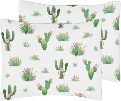Miniatura 4 de Sweet Jojo Designs Juego de edredón de 3 piezas para niños, diseño bohemio de cactus en acuarela rosa y verde, tamaño matrimonial/queen