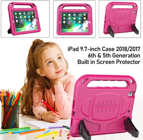 Miniatura 7 de LTROP Funda para iPad 6ª/5ª generación y iPad Air 2 – 9.7 pulgadas con mango para niños con protector de pantalla, color rosa