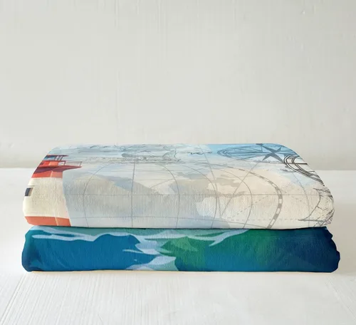 Miniatura 3 de Manta de olas oceánicas para cama, silla, retro, brújula, velero, manta náutica para decoración de dormitorio de niños, manta de vellón marino