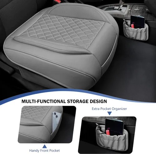 Miniatura 4 de Paquete de 2 fundas de cuero para asiento delantero inferior con bolsillo de almacenamiento, protector universal para asiento de automóvil