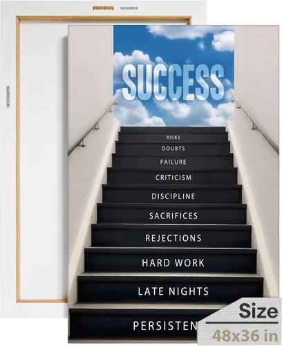 Miniatura 70 de Lienzo decorativo motivacional para pared con texto en inglés "Road To Successful" (Camino al éxito), diseño motivacional para la oficina, con texto