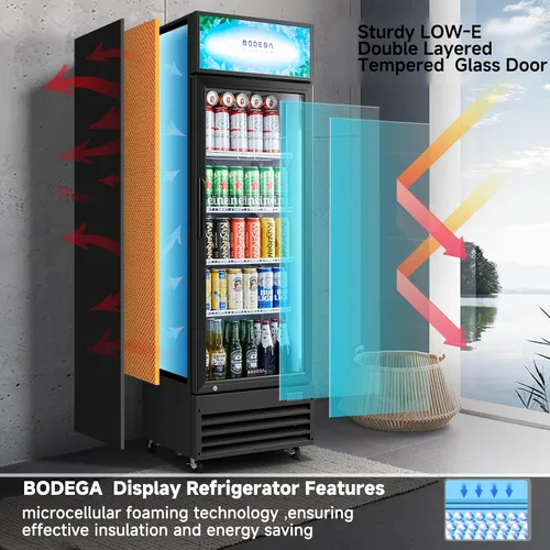 Miniatura 5 de Refrigerador y enfriador de bebidas comercial BODEGA BODEGACOOLER, refrigerador comercial para mercancía con luz LED suave, estantes ajustables
