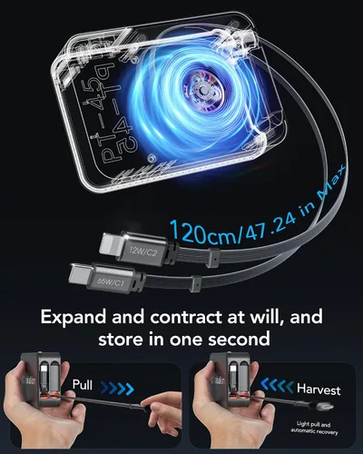 Miniatura 3 de Cargador de 65 W para MacBook Pro, enchufe de cargador de pared retráctil 5 en 1 para iPhone 17, cable USB C PD dual de 3.94 pies y 3 puertos