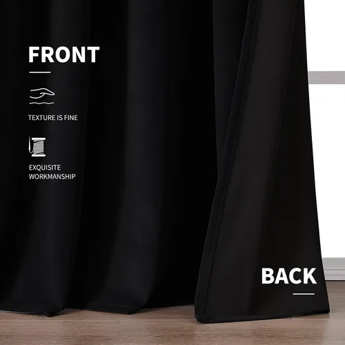 Miniatura 6 de CUCRAF Cortinas opacas de terciopelo negro de 63 pulgadas de largo, con aislamiento térmico, reducción de ruido, bolsillo para barra, cortinas