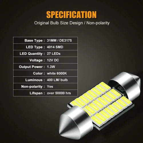 Miniatura 3 de EBAIFUN Bombilla LED DE3175 de 31mm Blanca 6000K 12V Luz de Festón Súper Brillante 3175 DE3021 DE3022 Aplicación para Luces Interiores del Automóvil