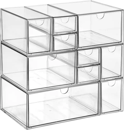 Miniatura 9 de Organizador de escritorio con cajones, cajones de almacenamiento de plástico apilables para maquillaje u organización de escritorio, armarios para A3