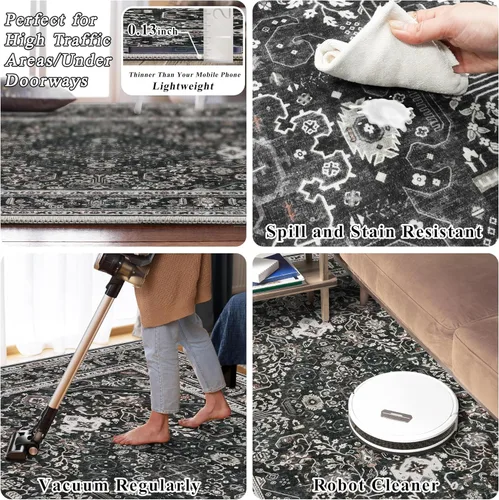 Miniatura 6 de Alfombras de área 9x12 para sala de estar: Alfombra oriental lavable de 108 pies cuadrados para dormitorio - Alfombra de pelo bajo ultra delgada