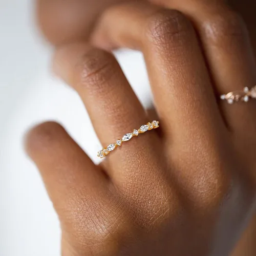 Miniatura 5 de SHINYSO Anillo de boda chapado en oro de 14 quilates para mujer, anillo de compromiso de eternidad con circonita cúbica, talla 4-10