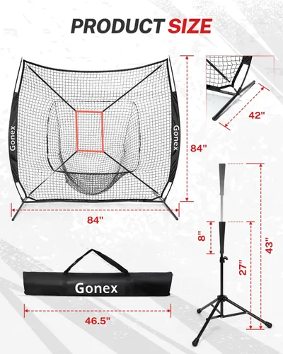Miniatura 5 de Gonex - Juego de red de práctica de béisbol y sóftbol de 7 x 7 pies con camiseta de bateo para bateo y lanzamiento, ayuda de entrenamiento