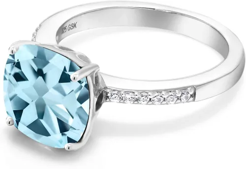 Miniatura 26 de Gem Stone King Anillo de compromiso de plata de ley 925 con piedra preciosa de corte cojín de 0.39 pulgadas Anillo de compromiso de aniversario