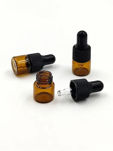 Miniatura 6 de 15 paquetes de 0.0 fl oz diminutos frascos con cuentagotas de vidrio ámbar para aceites esenciales, cosméticos y líquidos, pequeños frascos vacíos