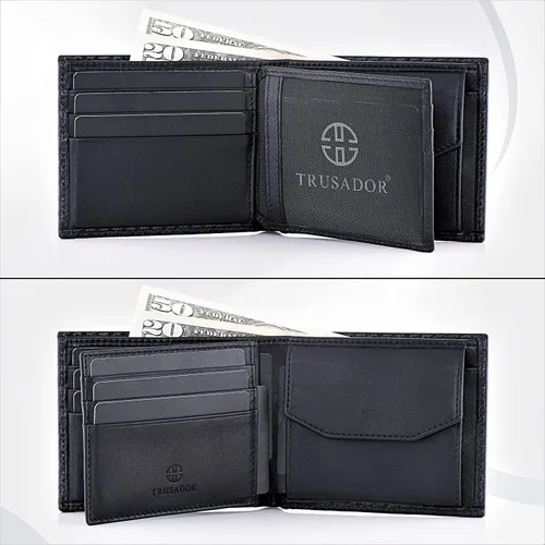 Miniatura 2 de TRUSADOR Treviso - Carteras plegables de cuero para hombre con bolsillo para monedas bloqueo RFID Carbon Clásico