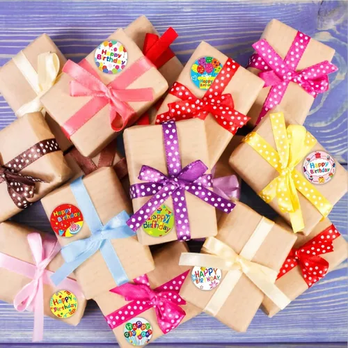 Miniatura 4 de Calcomanías de feliz cumpleaños de 1 pulgada, 500 unidades en 1 rollo para decoración de cumpleaños, suministros de fiesta, sellado de tarjetas