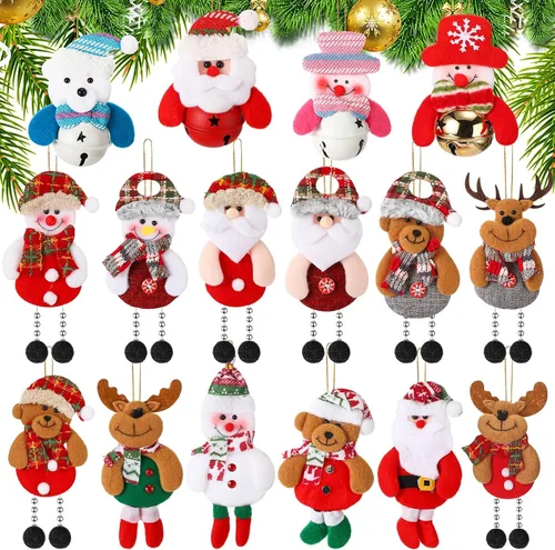Skylety 16 adornos de felpa para árbol de Navidad, Papá Noel, muñeco de nieve, oso, decoración de árbol de Navidad, colgantes de alce, muñeco de