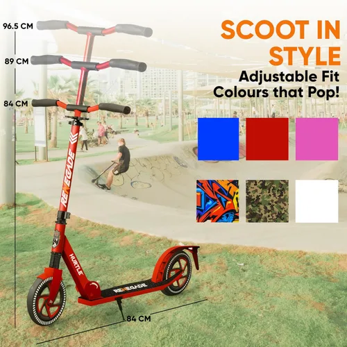 Miniatura 4 de Hurtle Renegade Kick Scooter for Kids, Teenagers & Adults - 2-Wheel Folding Scooter with Adjustable T-Bar Handlebar - Alloy Anti-Slip Deck Rojo