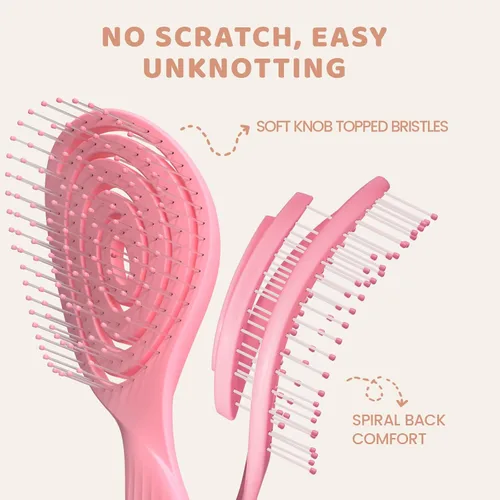 Miniatura 3 de SHINLEA Cepillo Desenredante para el Cabello, Cepillo Desenredante en Espiral para Cabello Húmedo para Mujeres, Hombres, Niños, Desenredante Rosa