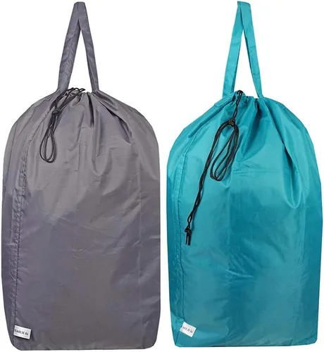Miniatura 10 de Bolsa de lavandería de viaje lavable con asas y cordón (paquete de 2), resistente lo suficientemente grande como para contener 3 cargas de Gris