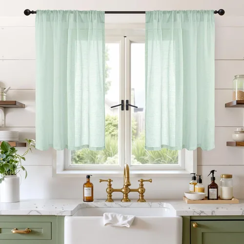 Miniatura 108 de BGment Cortinas de lino café de 30 pulgadas de largo para ventana pequeña, cortinas de media ventana beige semitransparentes ligeras con bolsillo