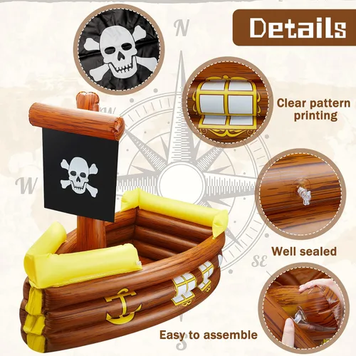 Miniatura 3 de Cunhill Enfriador hinchable de barco pirata de Halloween, enfriador hinchable para decoración de fiesta de cumpleaños Gasparilla, suministros