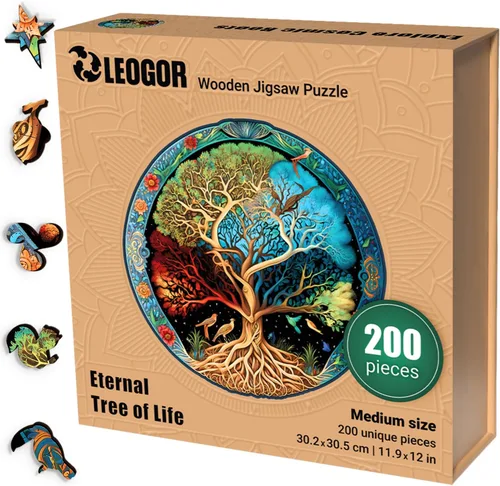 Miniatura 7 de LEOGOR Rompecabezas de madera para adultos, rompecabezas de 200 piezas (11.9 x 12 pulgadas), madera de 0.197 in de grosor, rompecabezas redondos