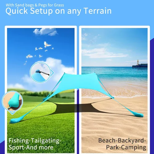 Miniatura 5 de Tienda de campaña de playa de 77 pies con protección UV UPF50+, toldo al aire libre con 2 postes para camping, pesca, patio trasero y pícnics