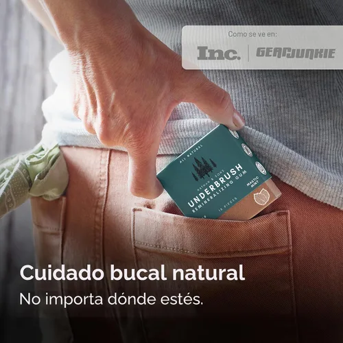 Miniatura 6 de UnderBrush Mastic Mint – Goma de mascar remineralizante sin azúcar con xilitol e hidroxiapatita – Apoya el aliento fresco y la salud bucal – Base