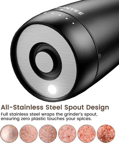 Miniatura 3 de Electric Salt and Pepper Grinder Set - Automatic Stainless Steel Rechargeable Salt and Pepper Grinder Set with Storage Base, Large Capacity, LED